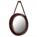 Koloniální kulaté závěsné zrcadlo Pelle z kůže 52cm