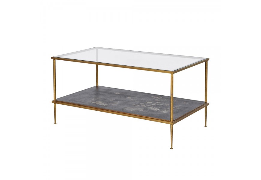 Art-deco zlatý konferenční stolek Gold Leaf 100cm z kovu a skla