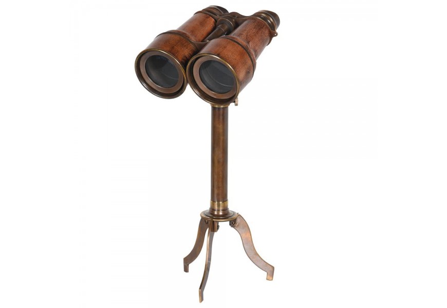 Koloniální kožená dekorace Scope v podobě starožitného dalekohledu na podstavci 31cm