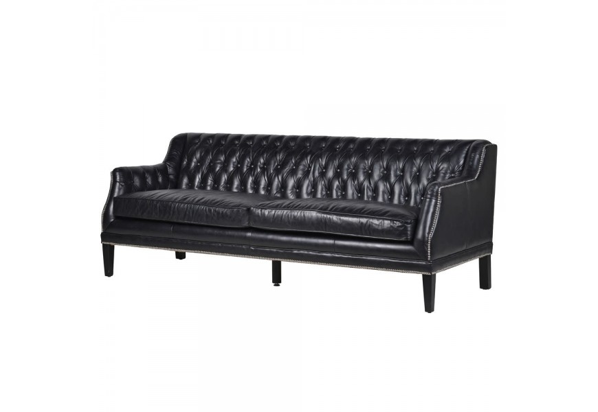 Luxusní sedačka z pravé kůže Black Chesterfield 215cm v černé barvě