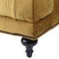 Chesterfield sametová sedačka Nostaza v hořčičný odstínu as dřevěnými dekorativními nohami 213cm