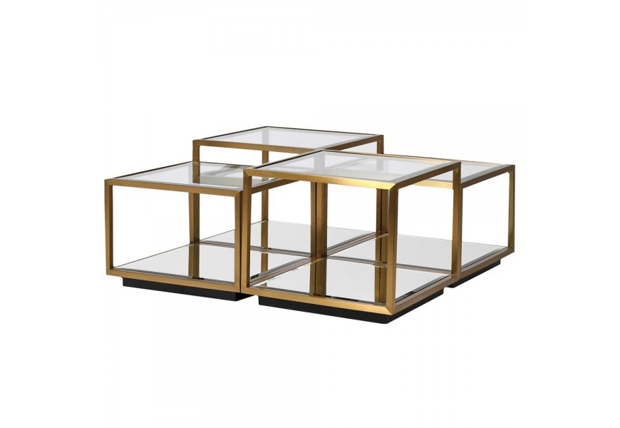 Luxusní modulární sestava hranatých příručních stolků Cuadrato v kombinaci skla a zlaté oceli 50cm