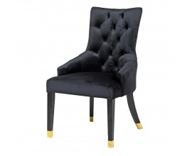 Luxusní jídelní židle Cheer v černé sametové barvě a zlatými prvky 102cm