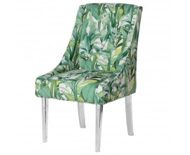 Moderní jídelní židle Tica se zeleným forálním vzorem a průhlednými nohama 103cm