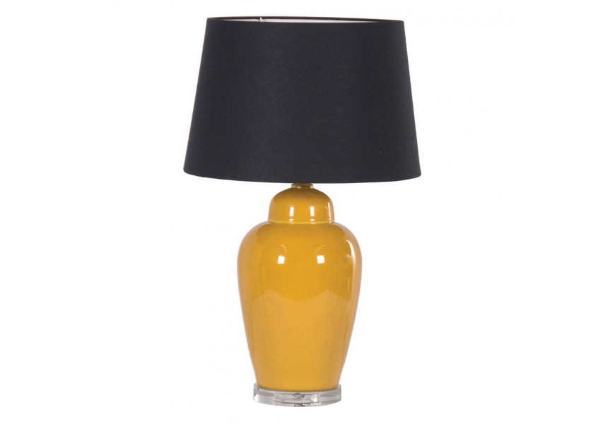 Designová stolní lampa Amarillo se žlutým keramickým podstavcem a černým stínítkem 65cm