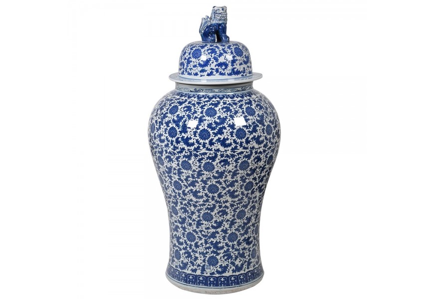 Luxusní orientální porcelánová nádoba Templo s modrým vzorem a figurálním víčkem 116cm