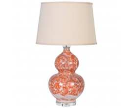 Orientální porcelánová lampa Aman s oranžovým vzorem a béžovým stínítkem 77cm