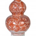 Orientální porcelánová lampa Aman s oranžovým vzorem a béžovým stínítkem 77cm