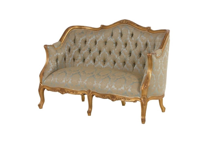 Luxusní antická sedačka zámeckého stylu Roi Gilt 135cm vintage zelená zlatá