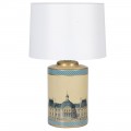 Designová stolní lampa France z keramiky v zlato-tyrkysovém dekoru as bílý textilním stínítkem 64cm