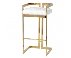 Art-deco barová židle Elda ze zlaté kovové konstrukce as bílým kožešinovým čalouněním 85cm