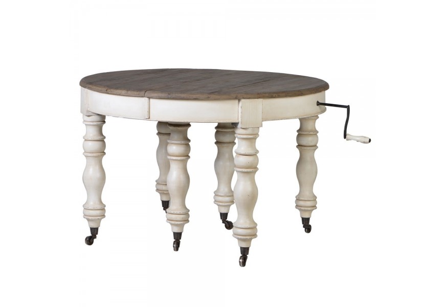 Luxusní rozložitelný kulatý jídelní stůl Oleandro 125cm ve vintage stylu ze dřeva