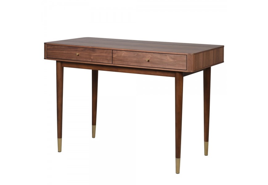 Designový dřevěný retro pracovní stolek Dere s úložným prostorem a zlatými prvky 115cm