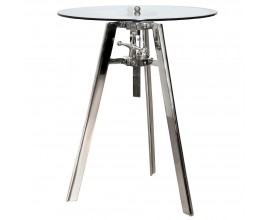 Stylový nastavitelný příruční stolek Rendy s chromovým povrchem a kruhovou skleněnou deskou 74cm