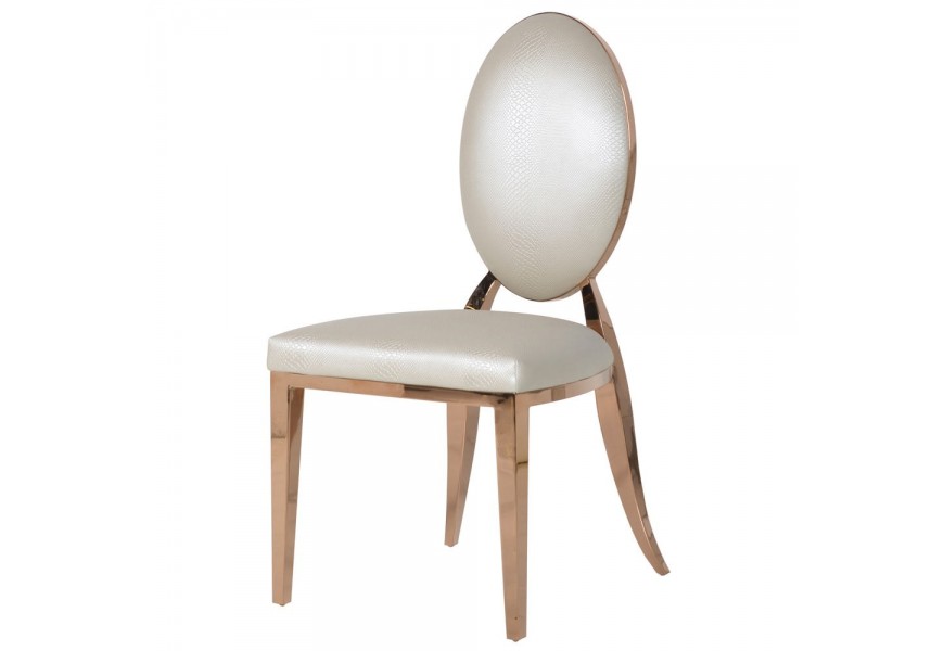 Art-deco luxusní židle Pearl White s kovovou konstrukcí