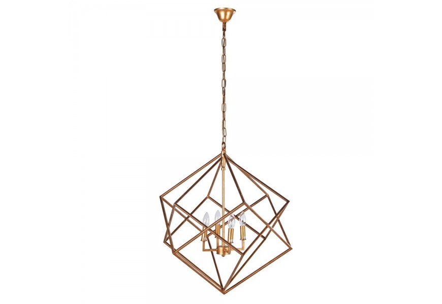 Luxusní Art-deco zlatý závěsný lustr Trifle s kovovým stínítkem v geometrickém tvaru 68cm