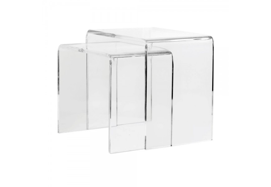 Moderní set minimalistických průhledných příručních stolků Concord 50cm
