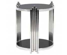 Art-deco kruhový příruční stolek Decorio s chromovými lesklými nohami a deskou ze skla 52cm