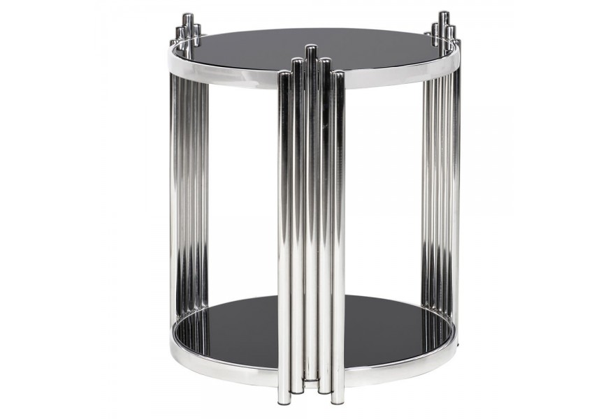 Art-deco kruhový příruční stolek Decorio s chromovými lesklými nohami a deskou ze skla 52cm