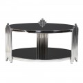 Art-deco konferenční stolek Decorio Low s kruhovou chromovou konstrukcí a skleněnou odkládací deskou 92cm
