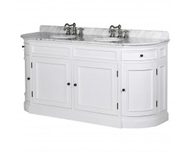 Luxusní bílá koupelnová skříňka Vilches se dvěma umyvadly a mramorovou povrchovou deskou 171cm