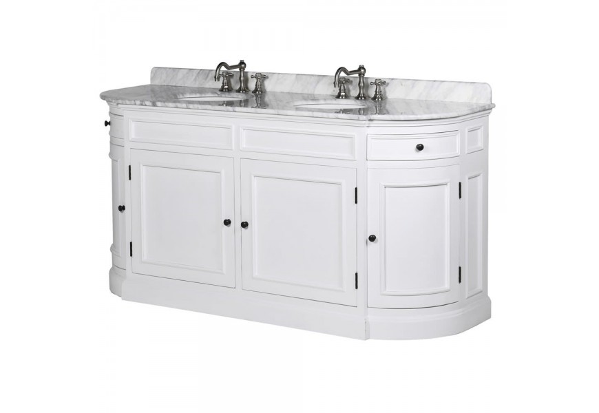 Luxusní bílá koupelnová skříňka Vilches se dvěma umyvadly a mramorovou povrchovou deskou 171cm