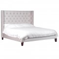 Luxusní Chesterfield postel Valerie v bledém sametovém potahu s dřevěnými nohami 192cm