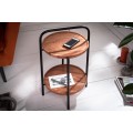 Moderní kruhový příruční stolek relikt z akáciového dřeva s černými kovovými nohami a úchytem 37cm