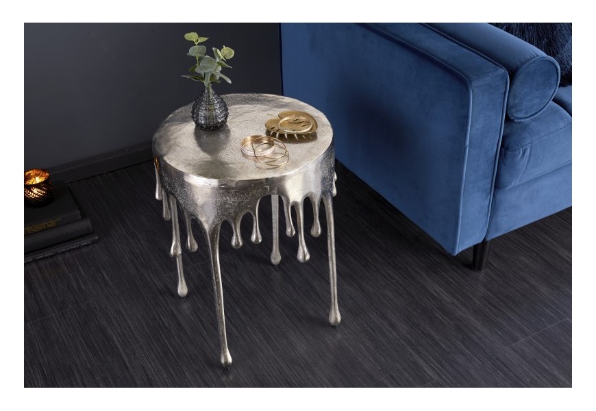 Art-deco jedinečný příruční stolek Bellair ve stříbrné barvě kulatého tvaru 37cm