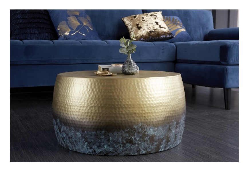 Orientální konferenční stolek Hammerblow Orient kruhového tvaru ve zlaté barvě 60cm