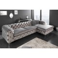 Chesterfield sedačka Modern Barock v &scaron;ed&eacute;m sametov&eacute;m potahu se stř&iacute;brn&yacute;mi nohami 275cm