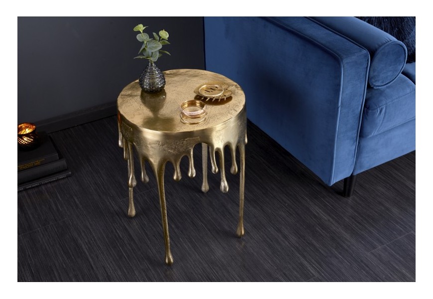 Art-deco jedinečný příruční stolek Bellair ve zlaté barvě s kruhovou podstavou 37cm