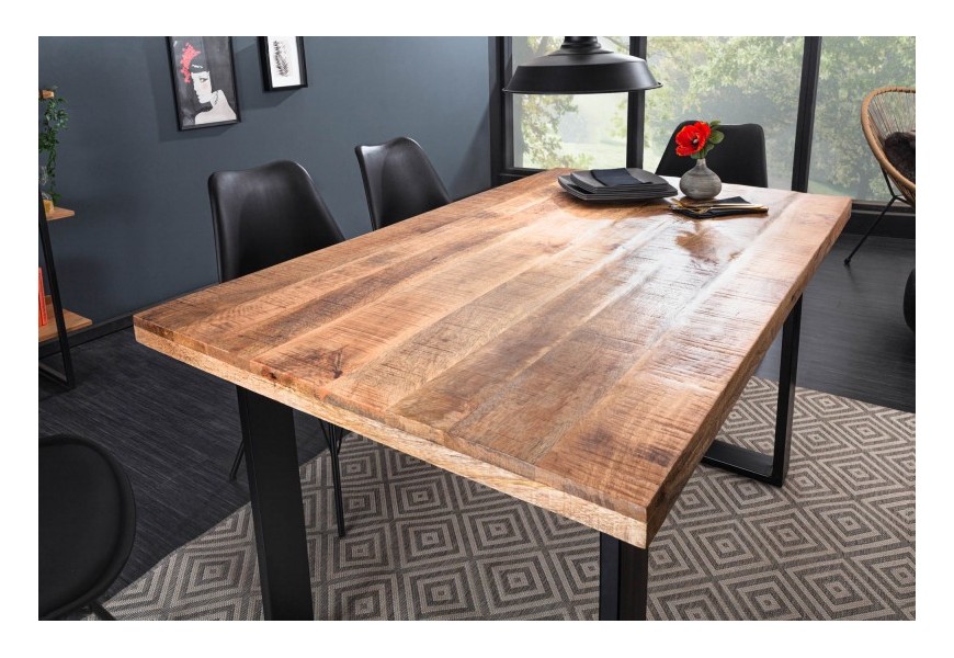 Industriální designový jídelní stůl Steele Craft z mangového masivu s kovovými nohami 140cm
