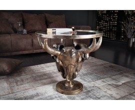 Industriální konferenční stolek s motivem býčích hlav bronzový 56cm