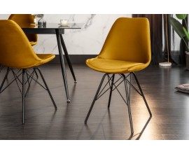 Retro jídelní židle Scandinavia ve žlutém potahu s černou kovovou konstrukcí 86cm