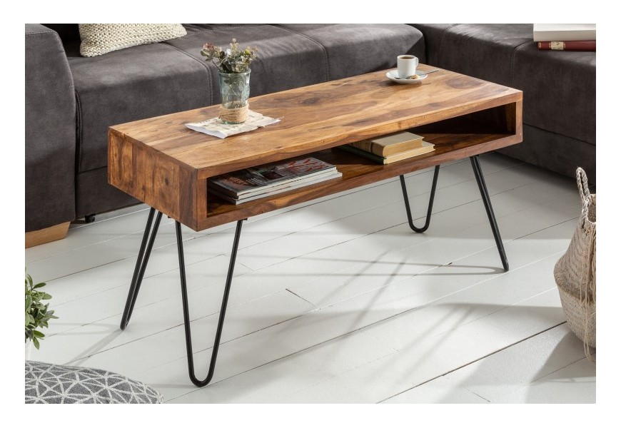 Industriální designový konferenční stolek Sheesham z masivního palisandrového dřeva s úložným prostorem 100cm