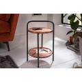 Moderní kruhový příruční stolek relikt z akáciového dřeva s černými kovovými nohami a úchytem 37cm