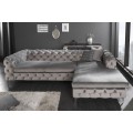 Chesterfield sedačka Modern Barock v &scaron;ed&eacute;m sametov&eacute;m potahu se stř&iacute;brn&yacute;mi nohami 275cm