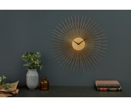 Art-deco zlaté kruhové nástěnné hodiny Sunburst I ve tvaru slunečních paprsků 50cm