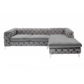 Chesterfield sedačka Modern Barock v &scaron;ed&eacute;m sametov&eacute;m potahu se stř&iacute;brn&yacute;mi nohami 275cm
