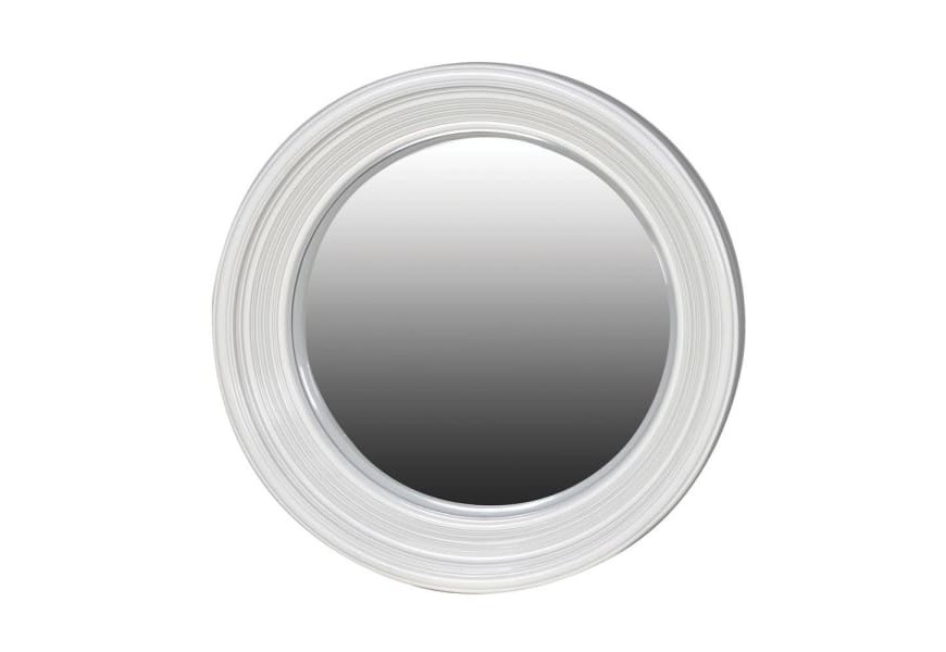 Provensálské bílé závěsné kruhové zrcadlo Many s hrubým vyřezávaným rámem 65cm