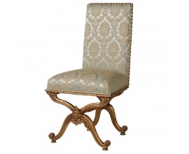 Barokní luxusní jídelní židle Roi Gilt s ornamentálním potahem v béžových odstínech se zlatými nohami 107cm