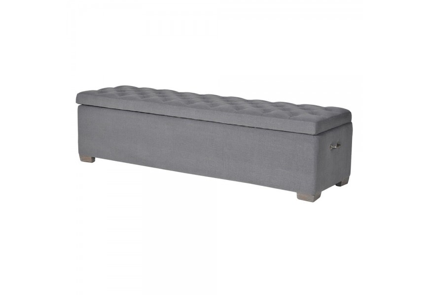 Chesterfield luxusní šedý dlouhý taburet před postel Guadisa s úložným prostorem 159cm