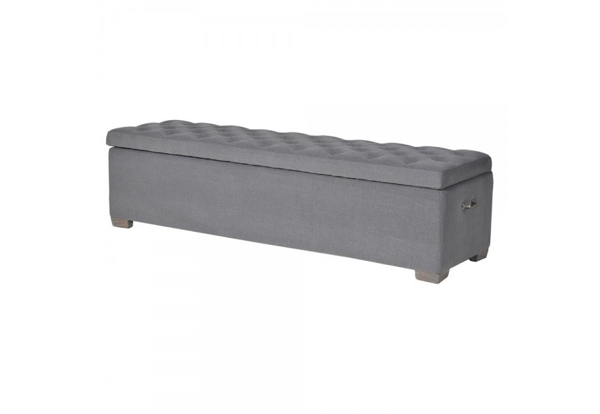 Chesterfield luxusní šedý dlouhý taburet před postel Guadisa s úložným prostorem 159cm