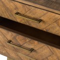 Retro medově hnědý noční stolek HAVANA ORO s parketovým vzorem na nožičkách zlaté barvy 65cm
