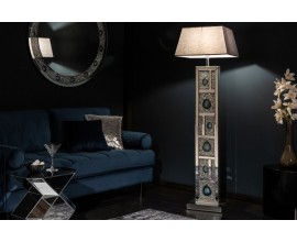 Zrcadlová luxusní stojací lampa Roodwuk s krystaly a modrým achátem 159cm