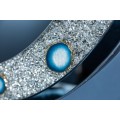 Luxusní kulaté nástěnné zrcadlo Roodwuk s krystaly a modrým achátem 100cm