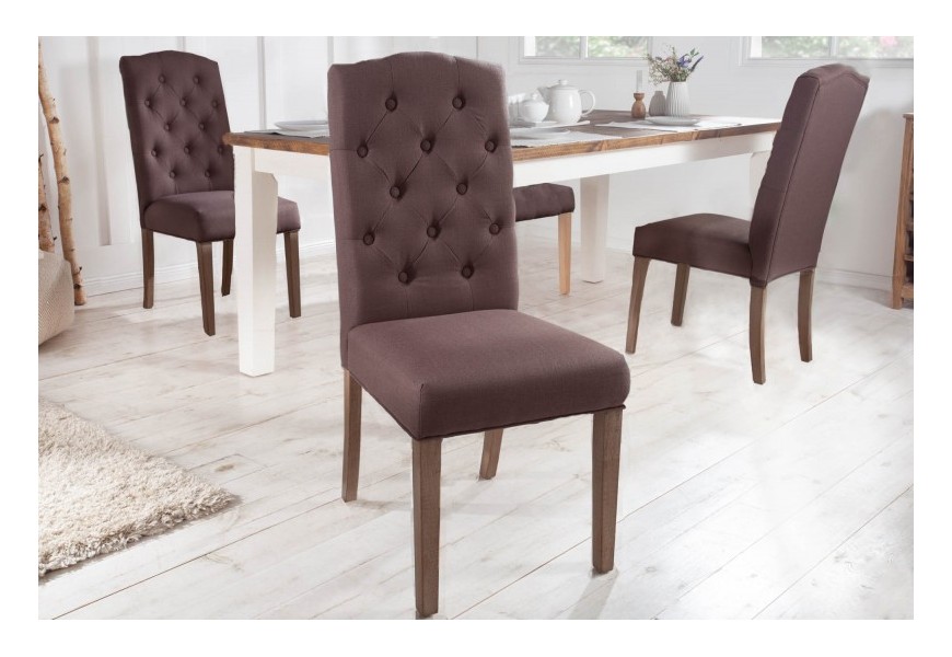 Venkovská stylová jídelní židle Silloth s hnědým čalouněním a chesterfield prošíváním 104cm