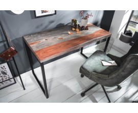 Industriální psací stůl Elements z masivního palisandrového dřeva s černou kovovou konstrukcí 118cm