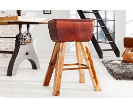 Venkovská barová židle Ardmair z masivního dřeva a pravé kůže 75cm